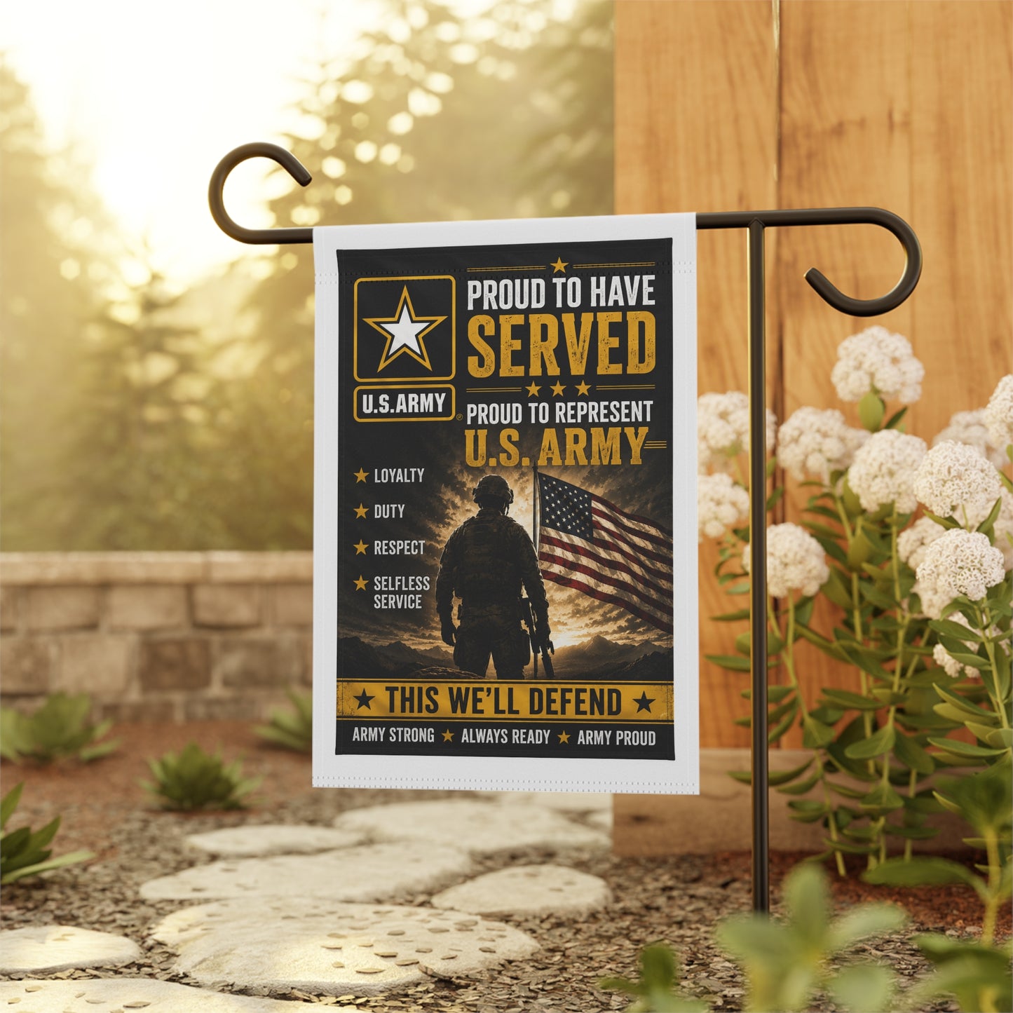 Proud to Have Served U.S. Army Garden Flag — Veteran American Flag Tribute Banner